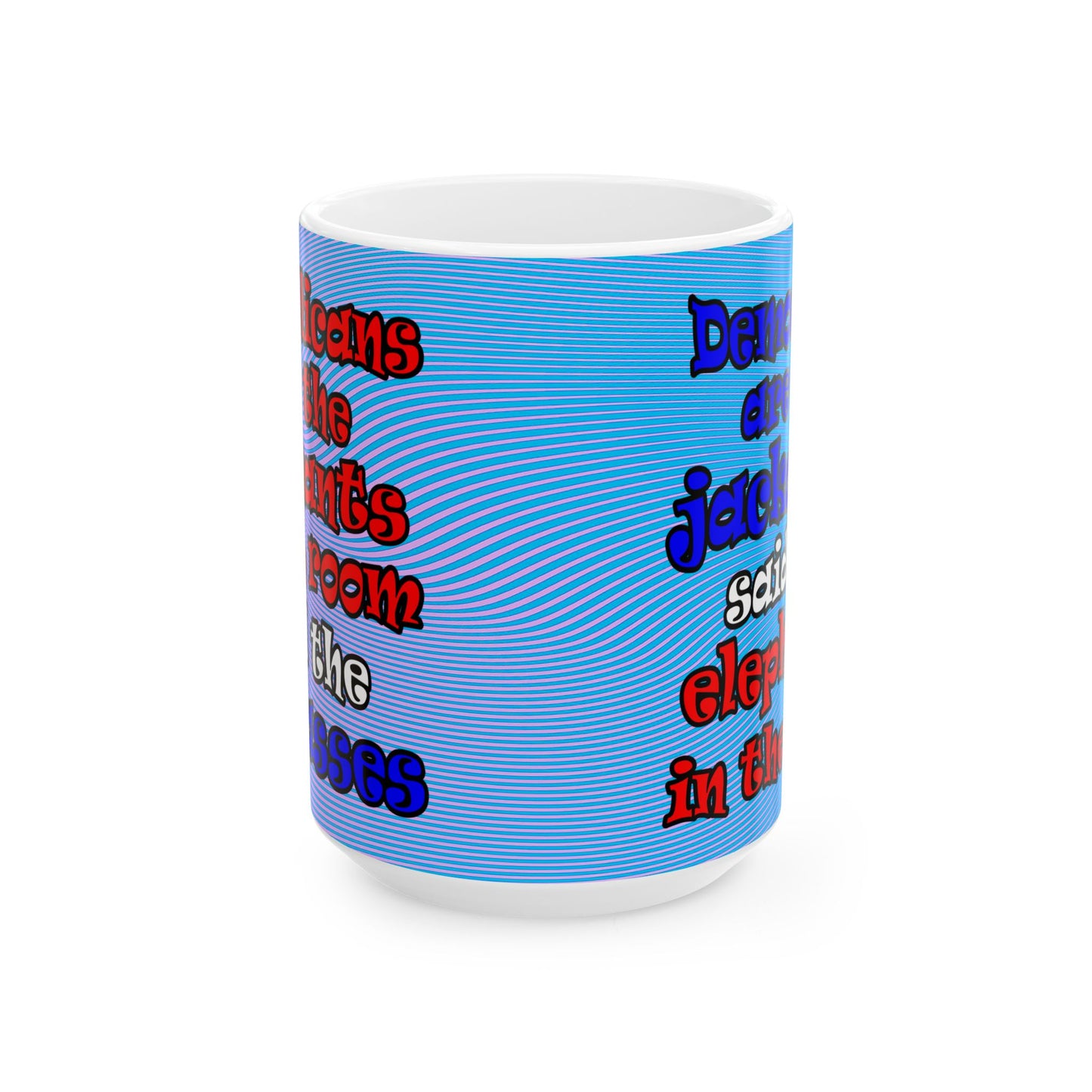 donkeys and elephants - White Mug (light blue-purple wave)
