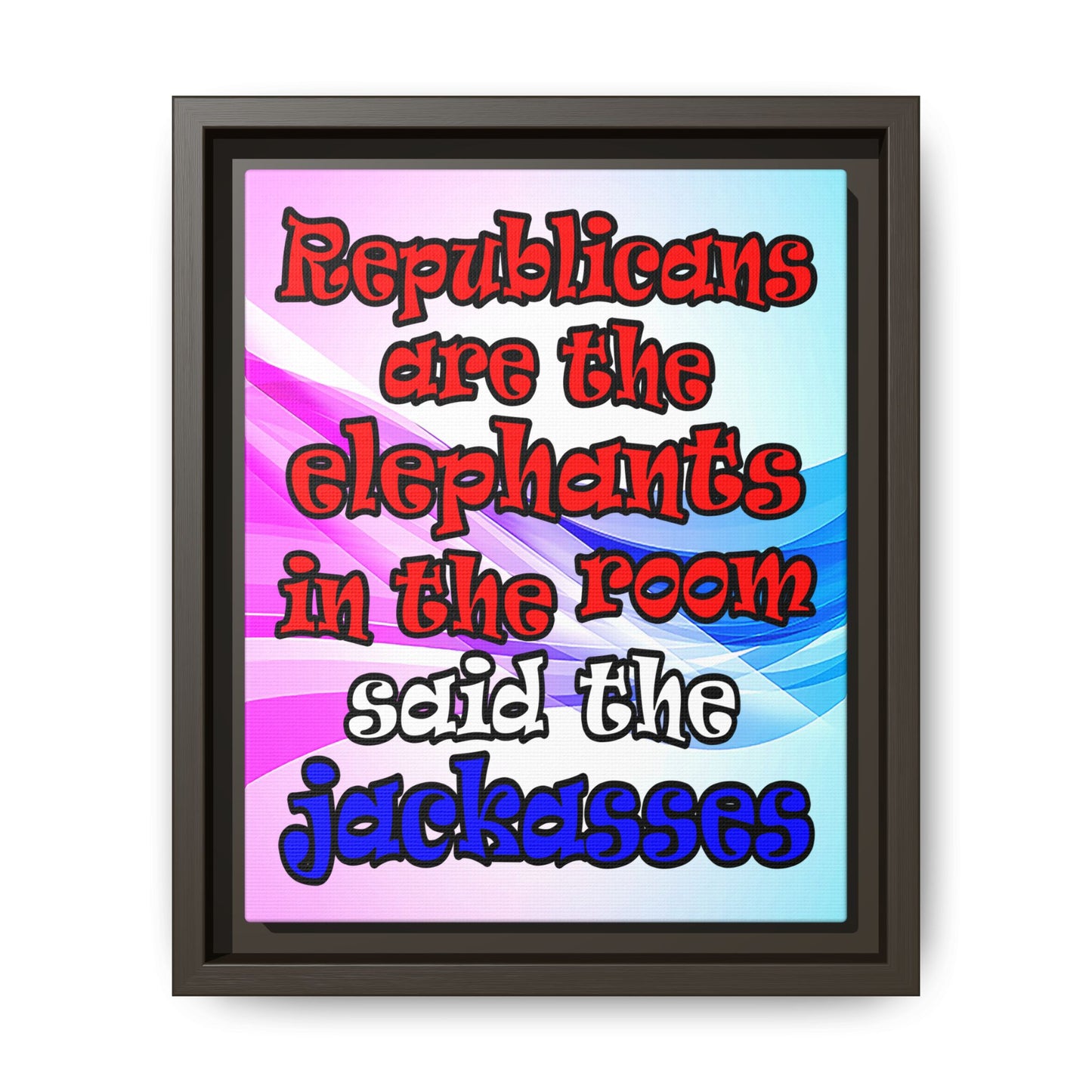 donkeys and elephants - framed canvas art (light blue-pink wave)