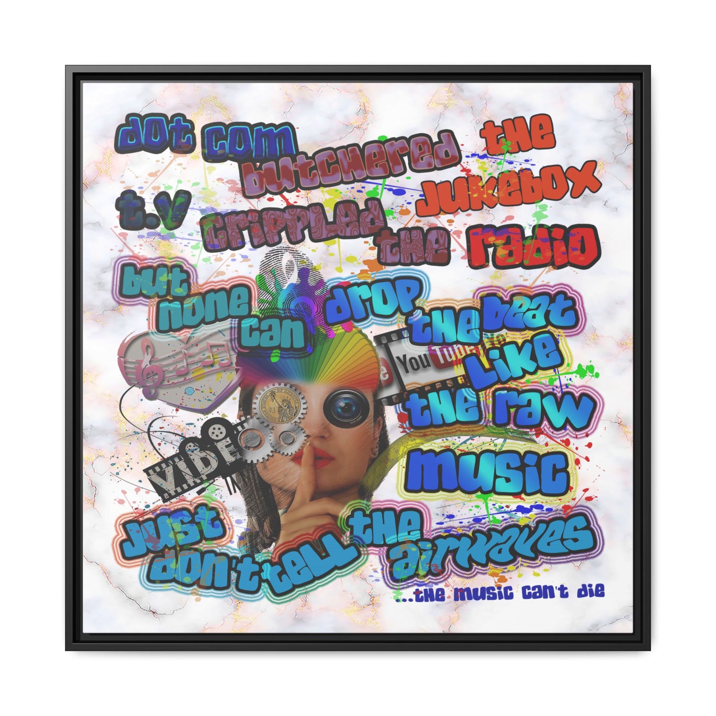 drop the beat - framed canvas art (white marble)