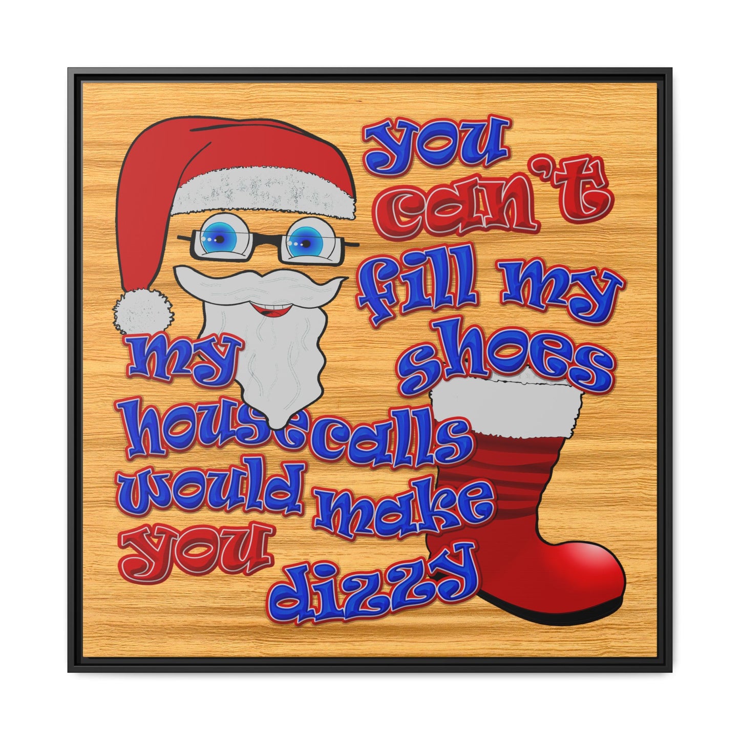 santa's shoes - framed canvas art (butterscotch wood finish)