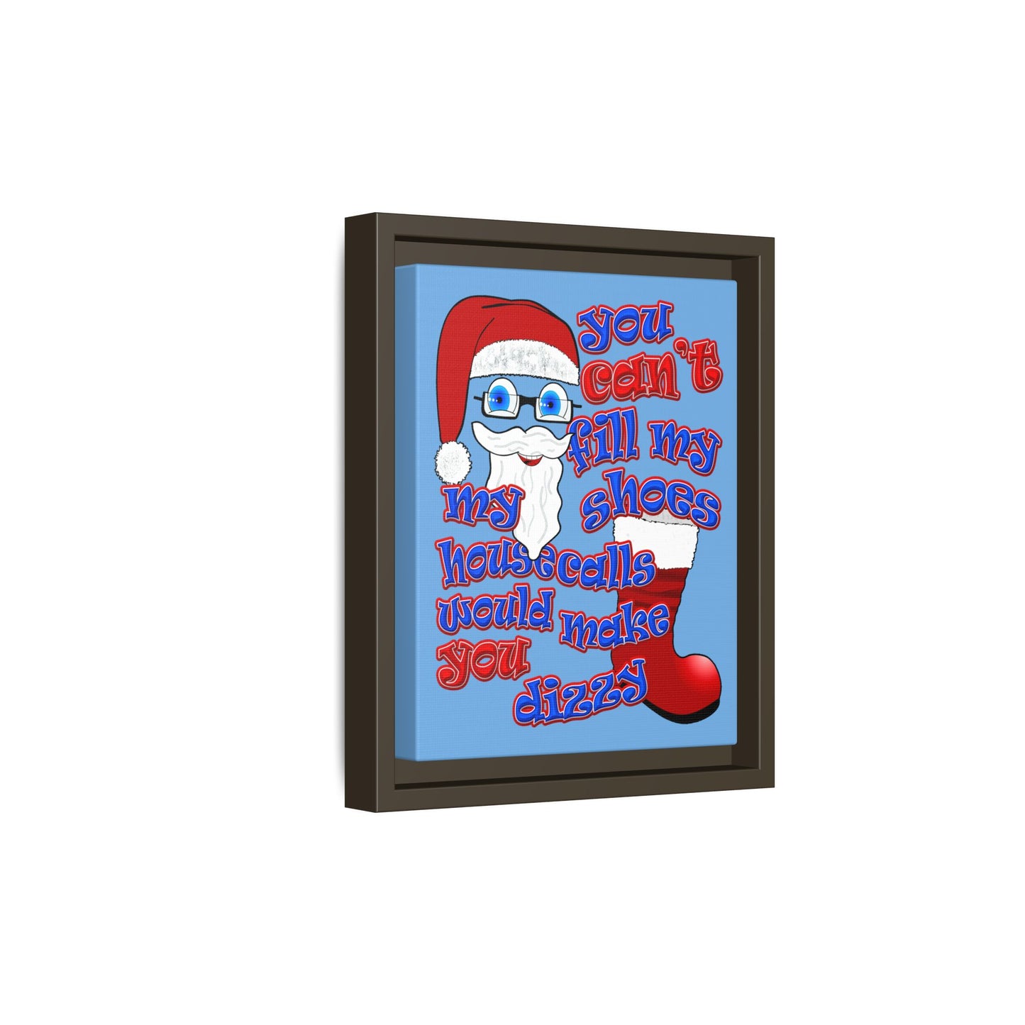 santa's shoes - framed canvas art (light blue)