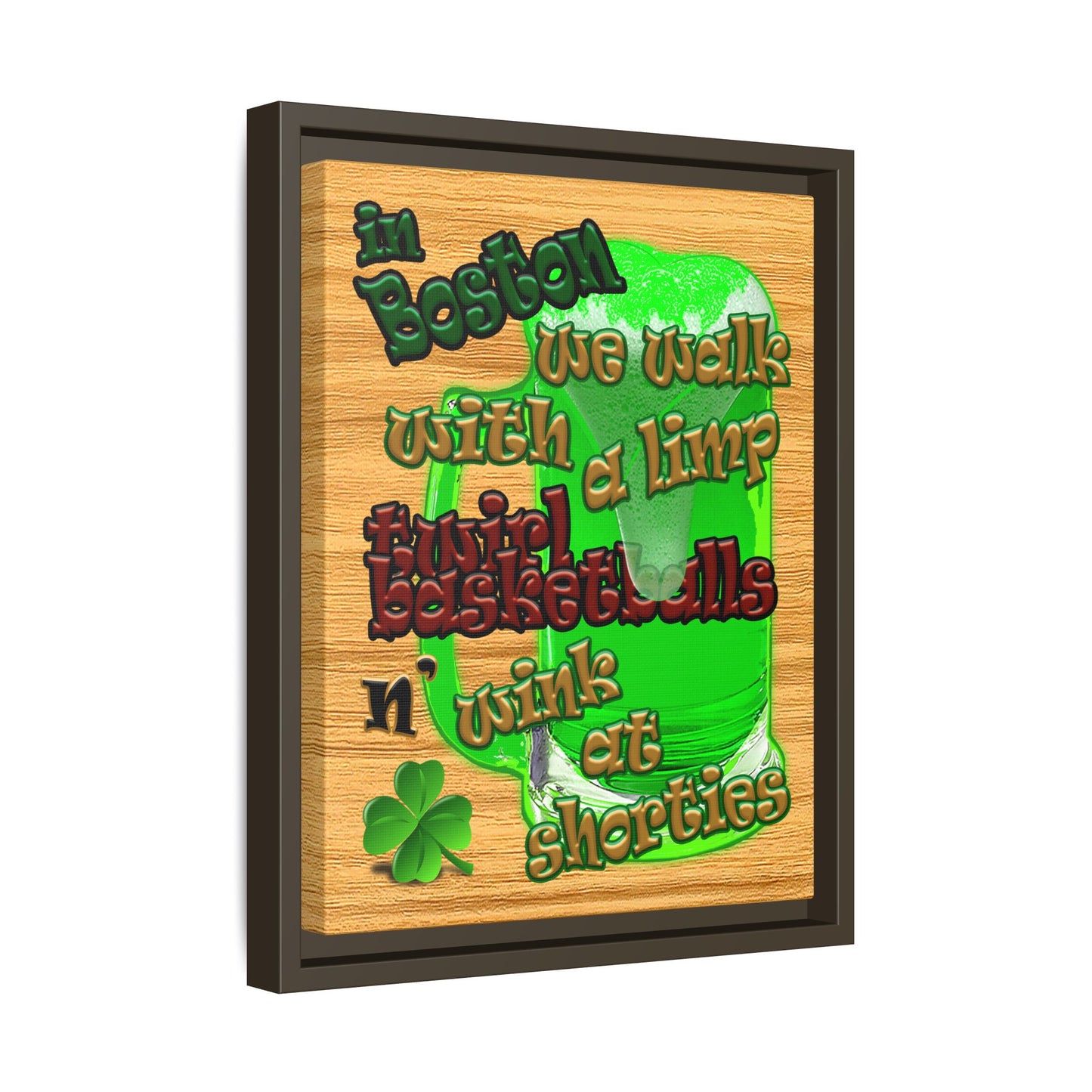 celtics logo - framed canvas art (butterscotch wood finish)