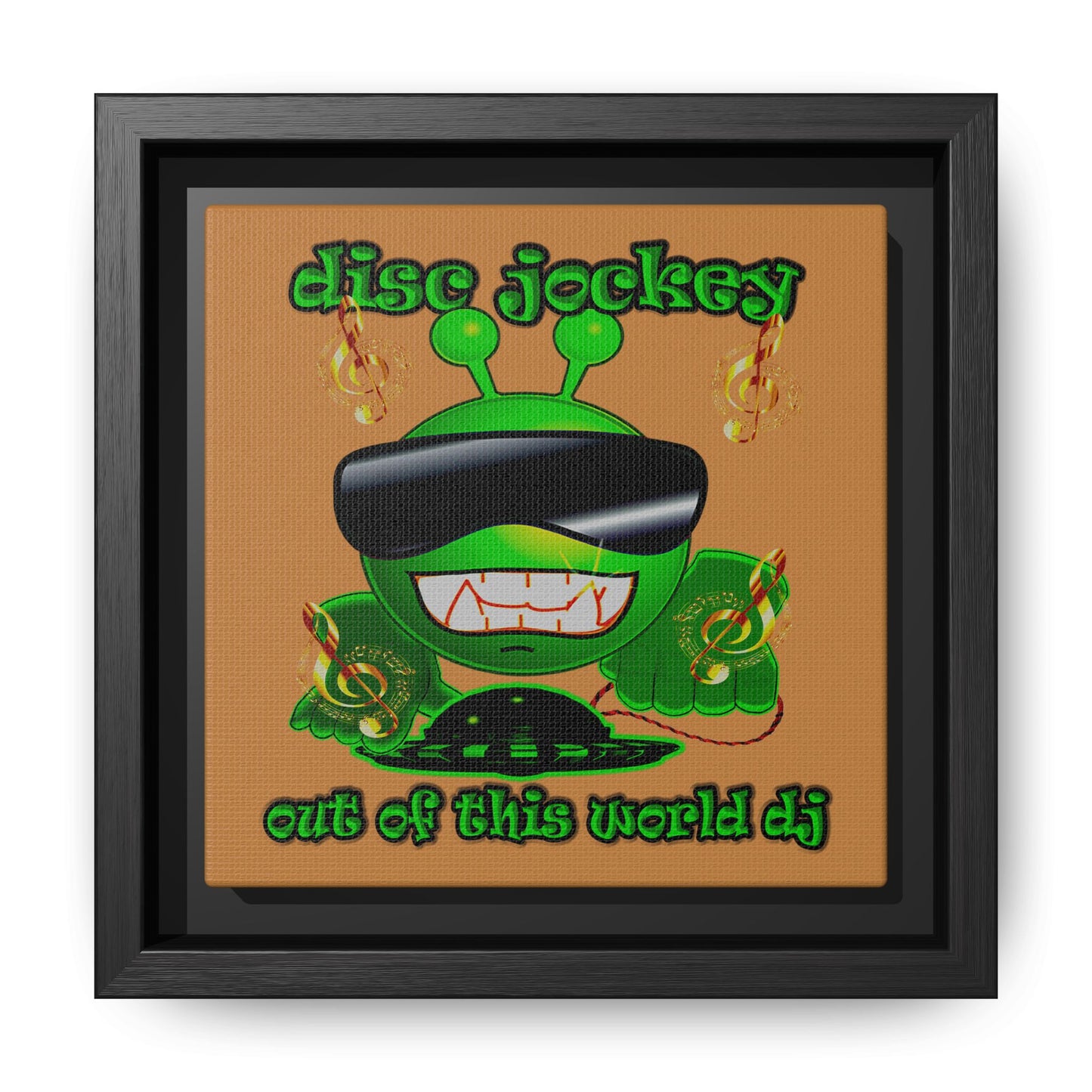 disc jockey - framed canvas art (light brown)