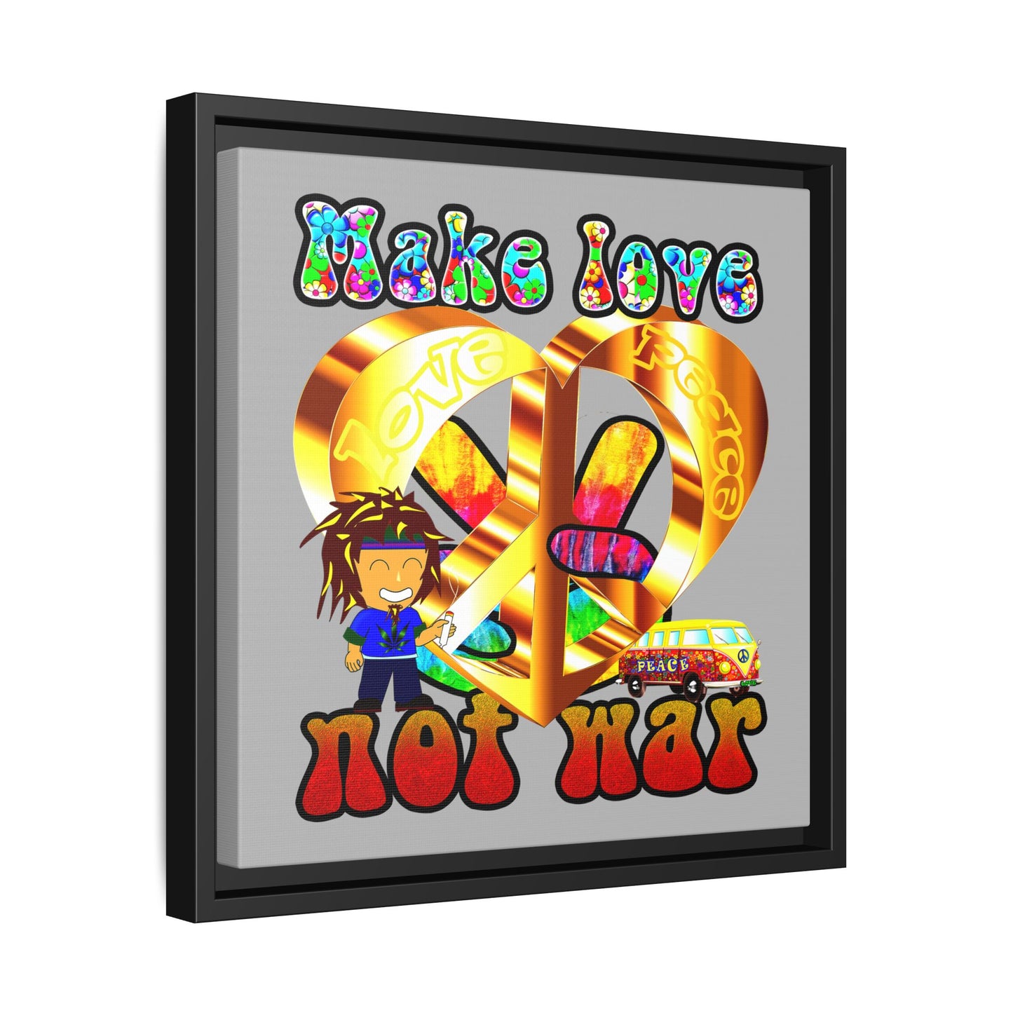 love peace - framed canvas art (light grey)
