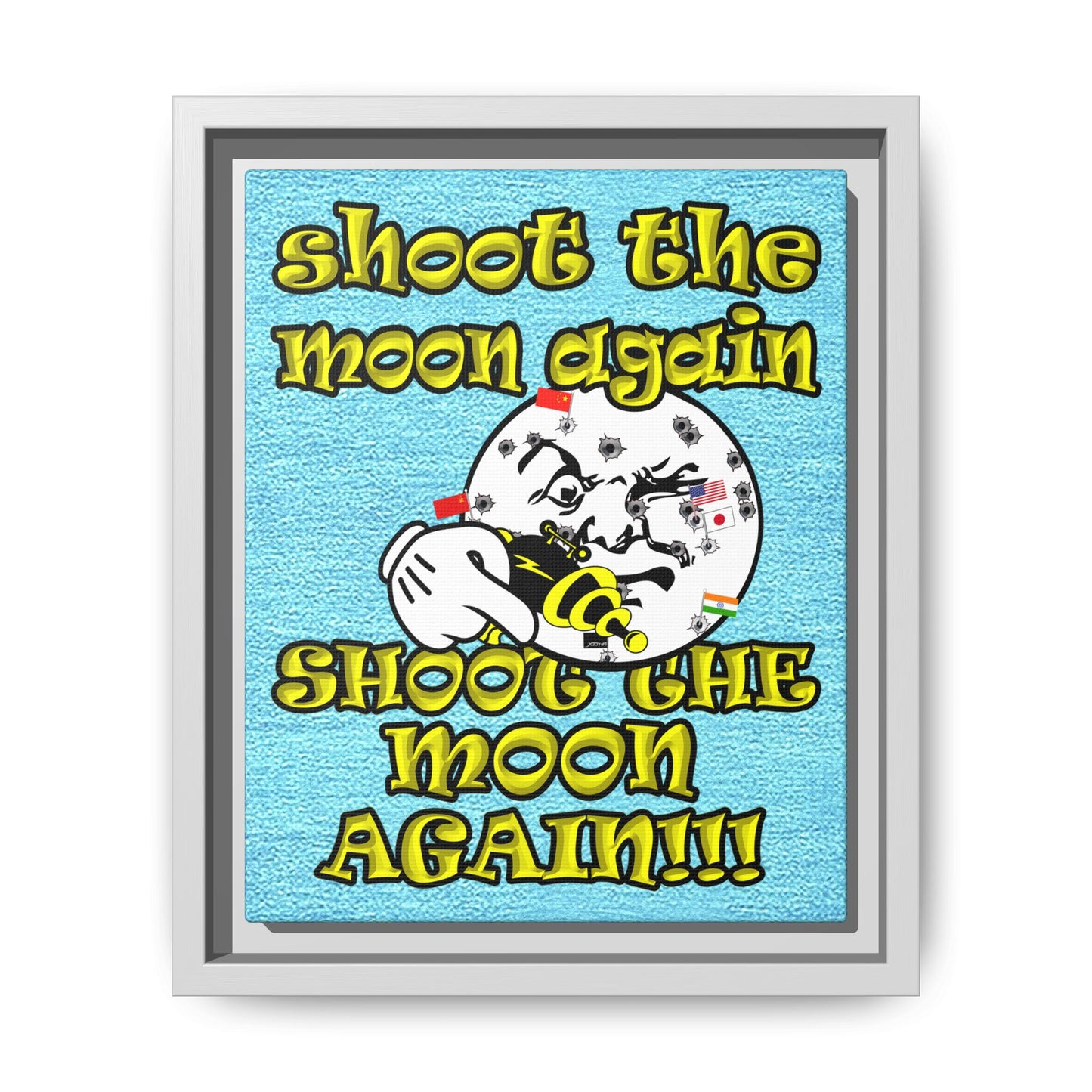 shoot the moon again - framed canvas art (faded blue)