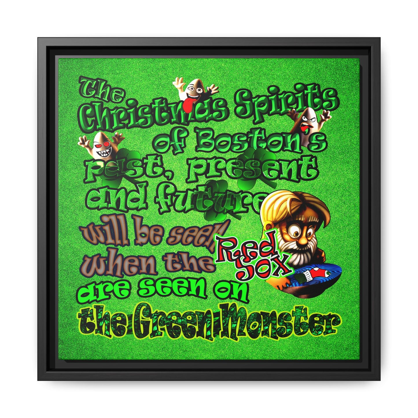 christmas spirits of boston - framed canvas art (green turf)