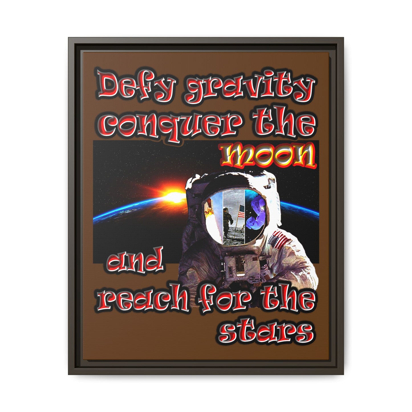 defy conquer reach - framed canvas art (brown)