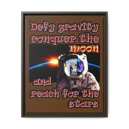 defy conquer reach - framed canvas art (brown)