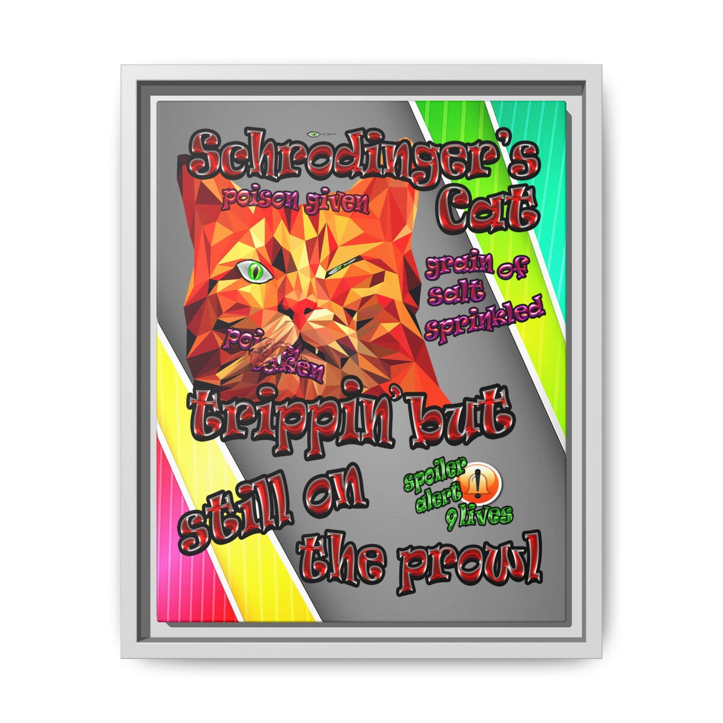 schrodinger's cat - framed canvas art (rainbow split)
