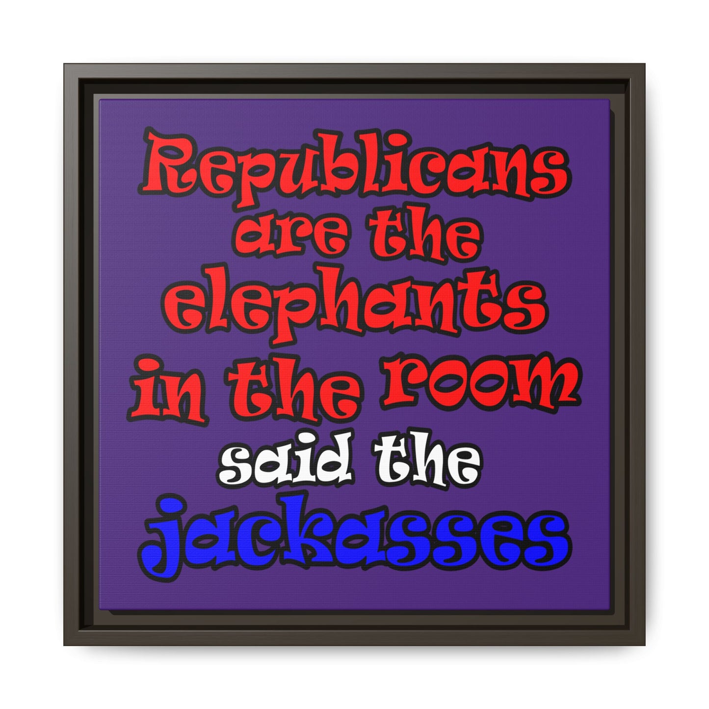 donkeys and elephants - framed canvas art (purple)