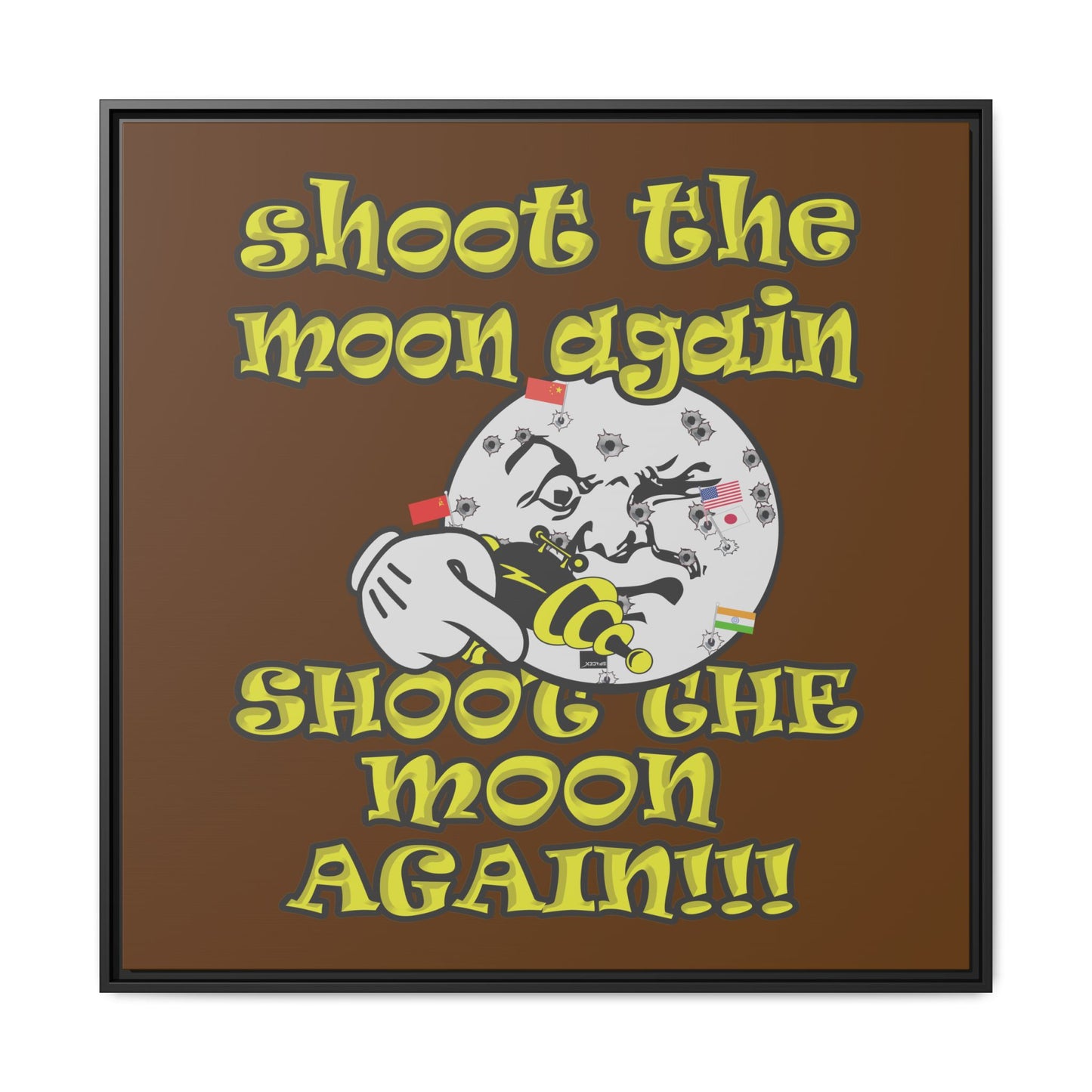 shoot the moon again - framed canvas art (brown)