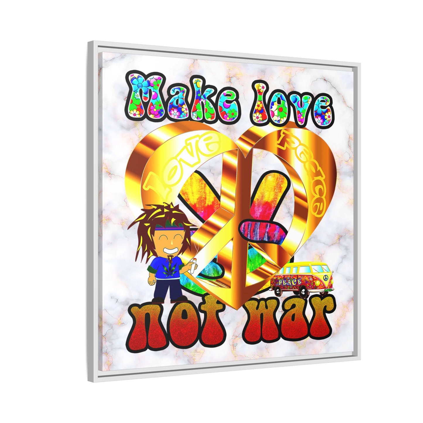 love peace - framed canvas art (white marble)