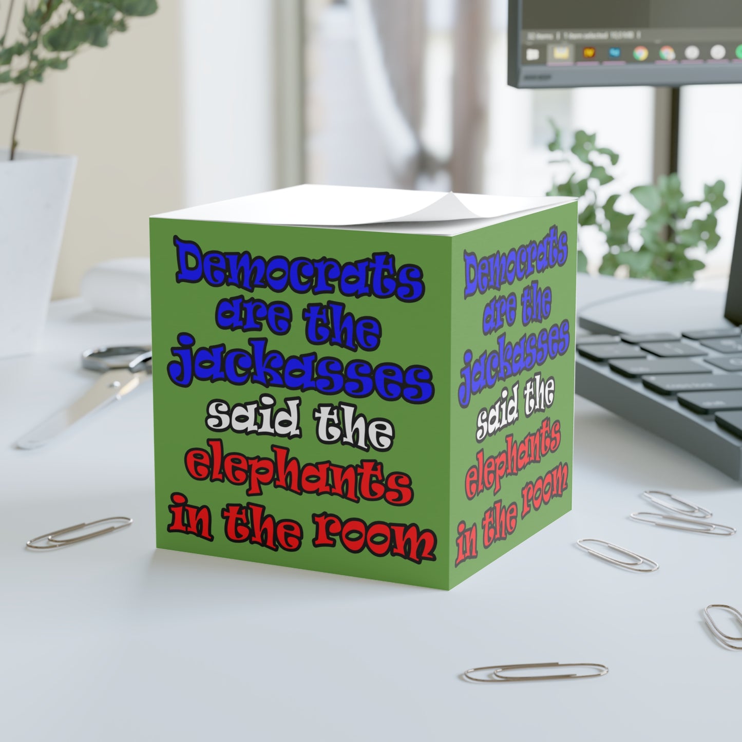 donkeys and elephants - note cube (green)