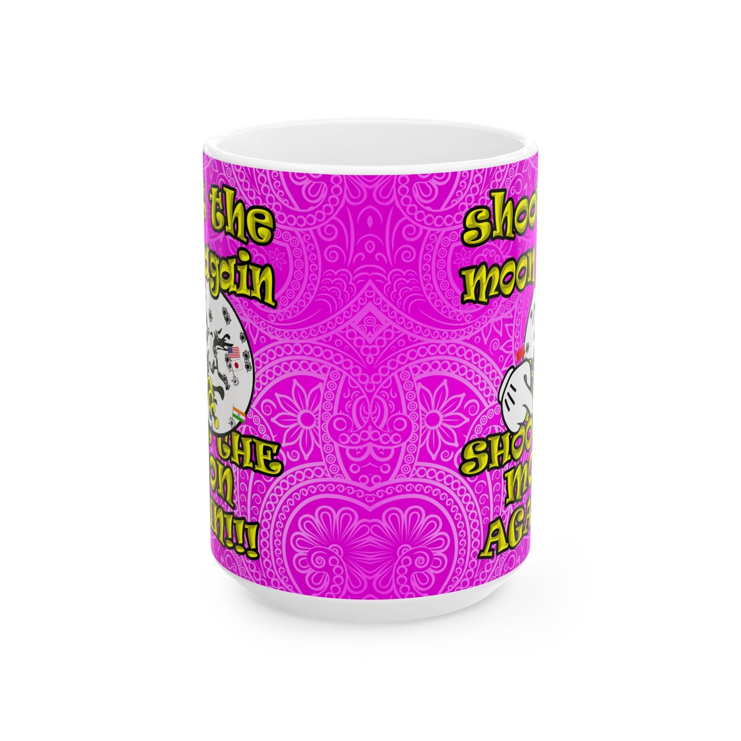 shoot the moon again - White Mug (pink swirl)