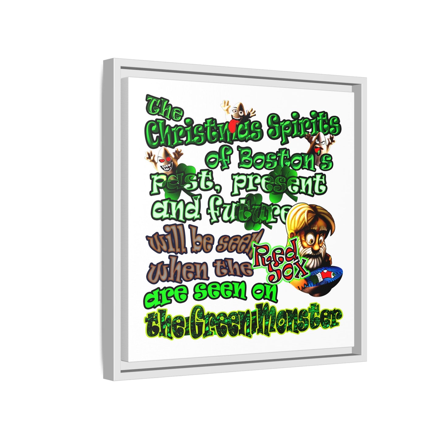 christmas spirits of boston - framed canvas art (white)