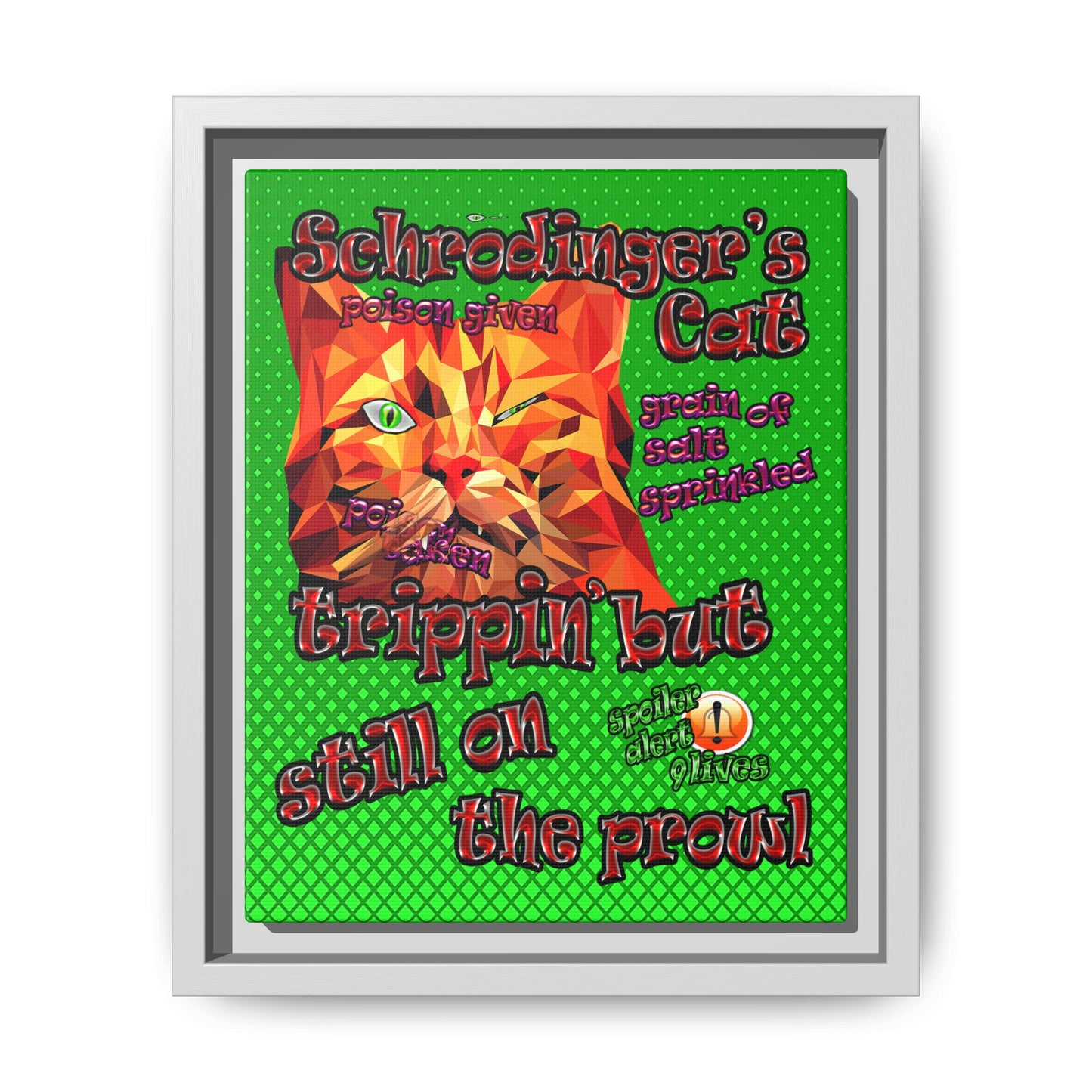 schrodinger's cat - framed canvas art (logo green)
