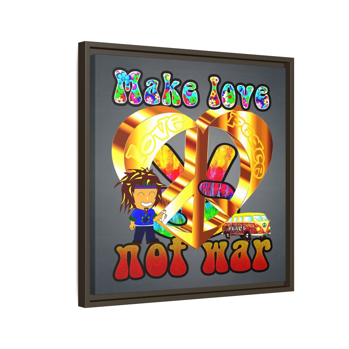 love peace - framed canvas art (grey-light grey)