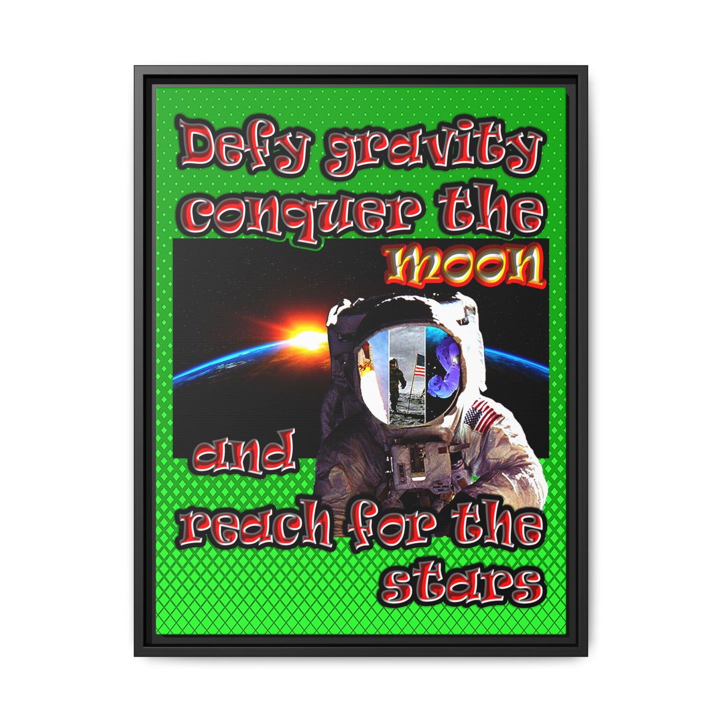 defy conquer reach - framed canvas art (logo green)