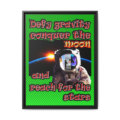 defy conquer reach - framed canvas art (logo green)