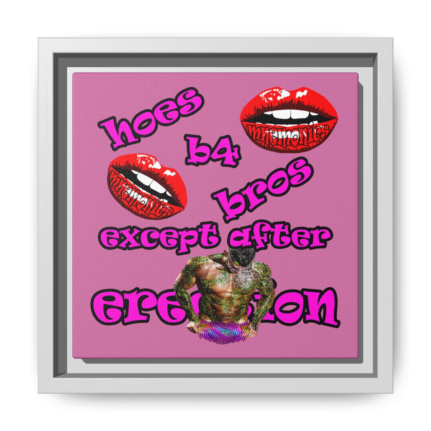 hoes b4 bros - framed canvas art (light pink)