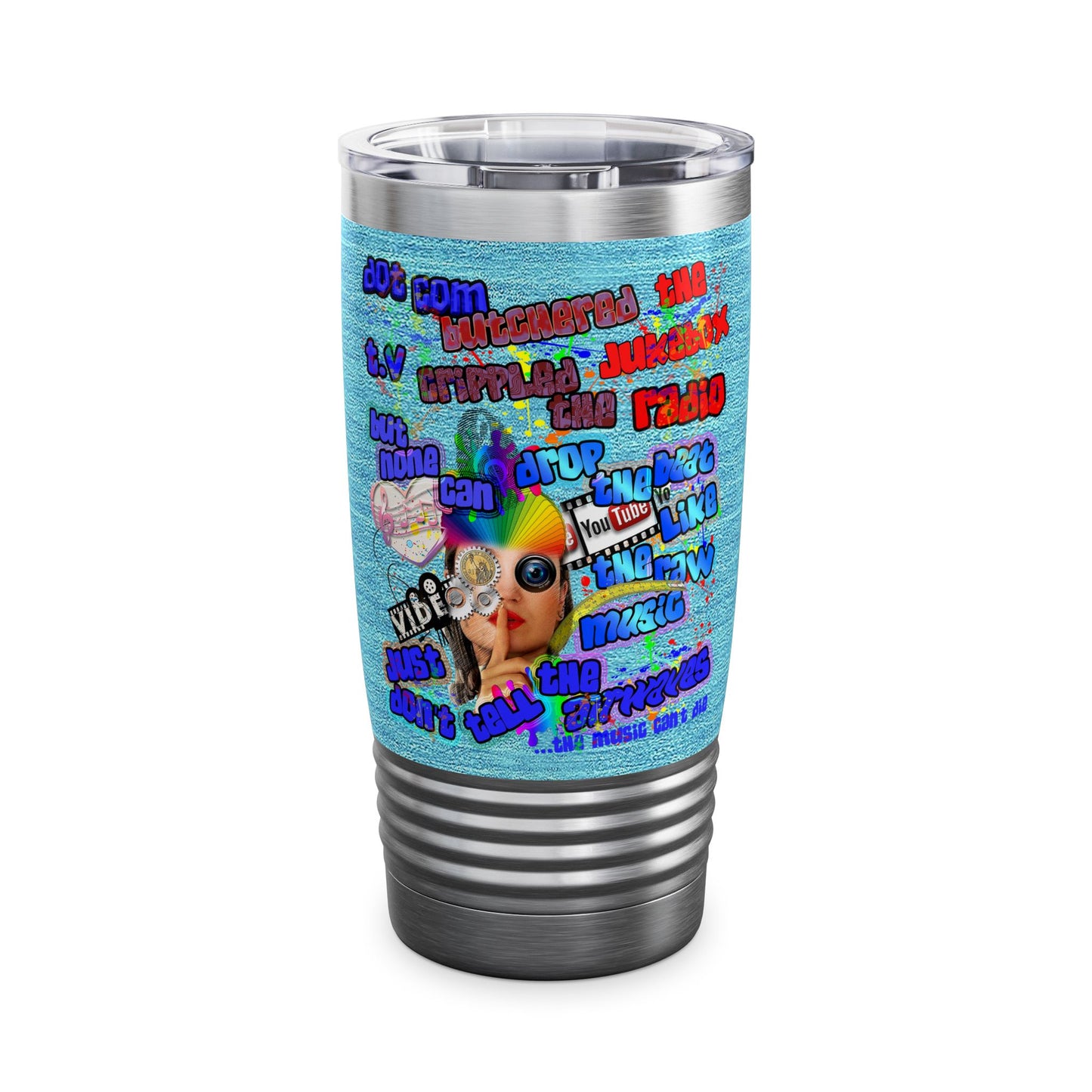 drop the beat - Ringneck Tumbler, 20oz  (faded blue)