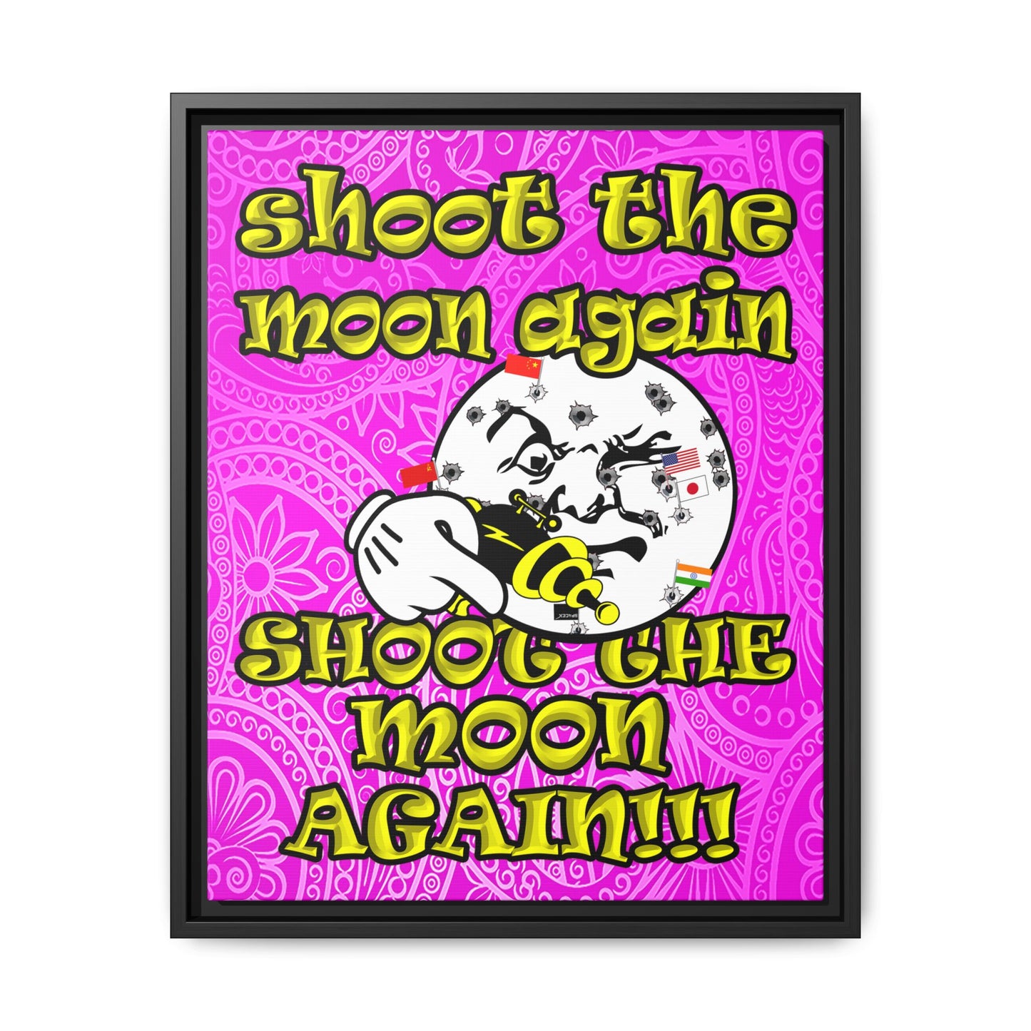 shoot the moon again - framed canvas art (pink swirl)