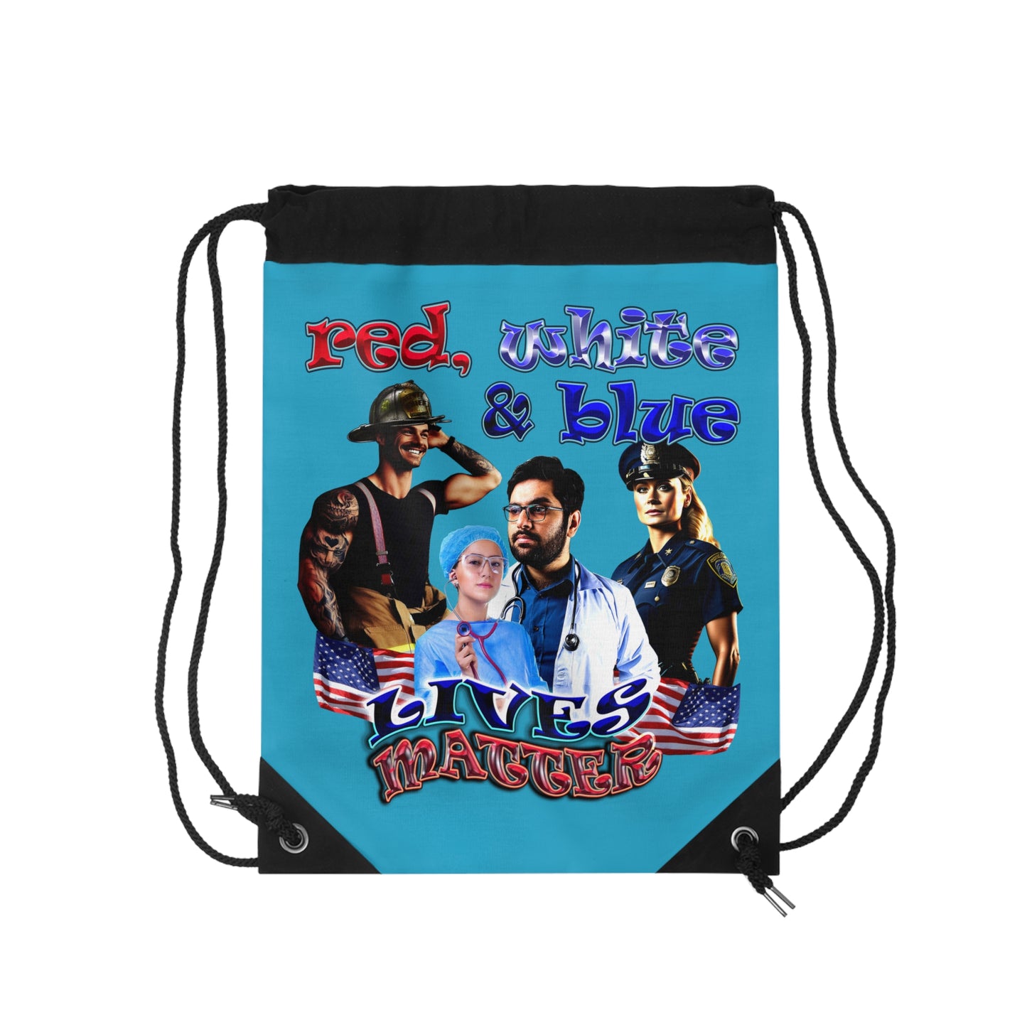rw&b lives matter - Drawstring Bag (turquoise)