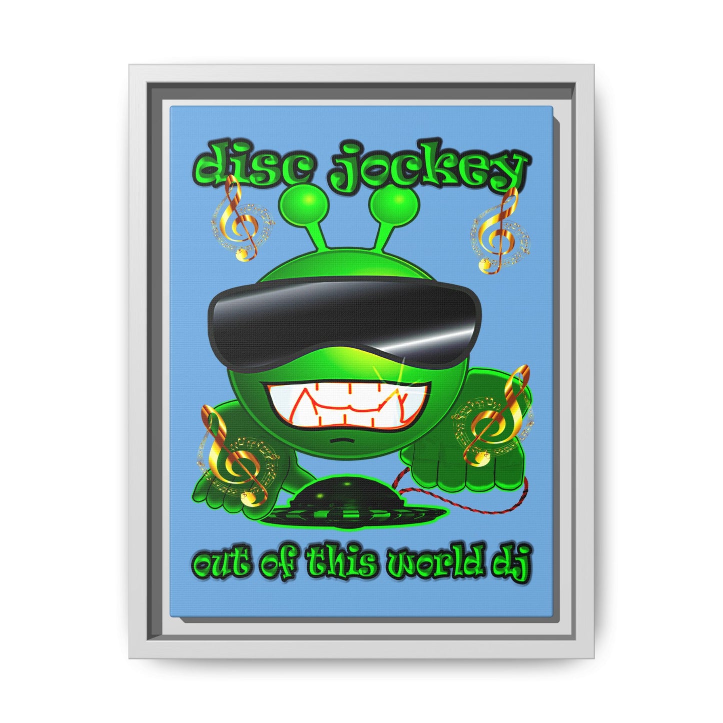 disc jockey - framed canvas art (light blue)