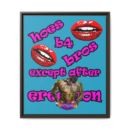 hoes b4 bros - framed canvas art (turquoise)