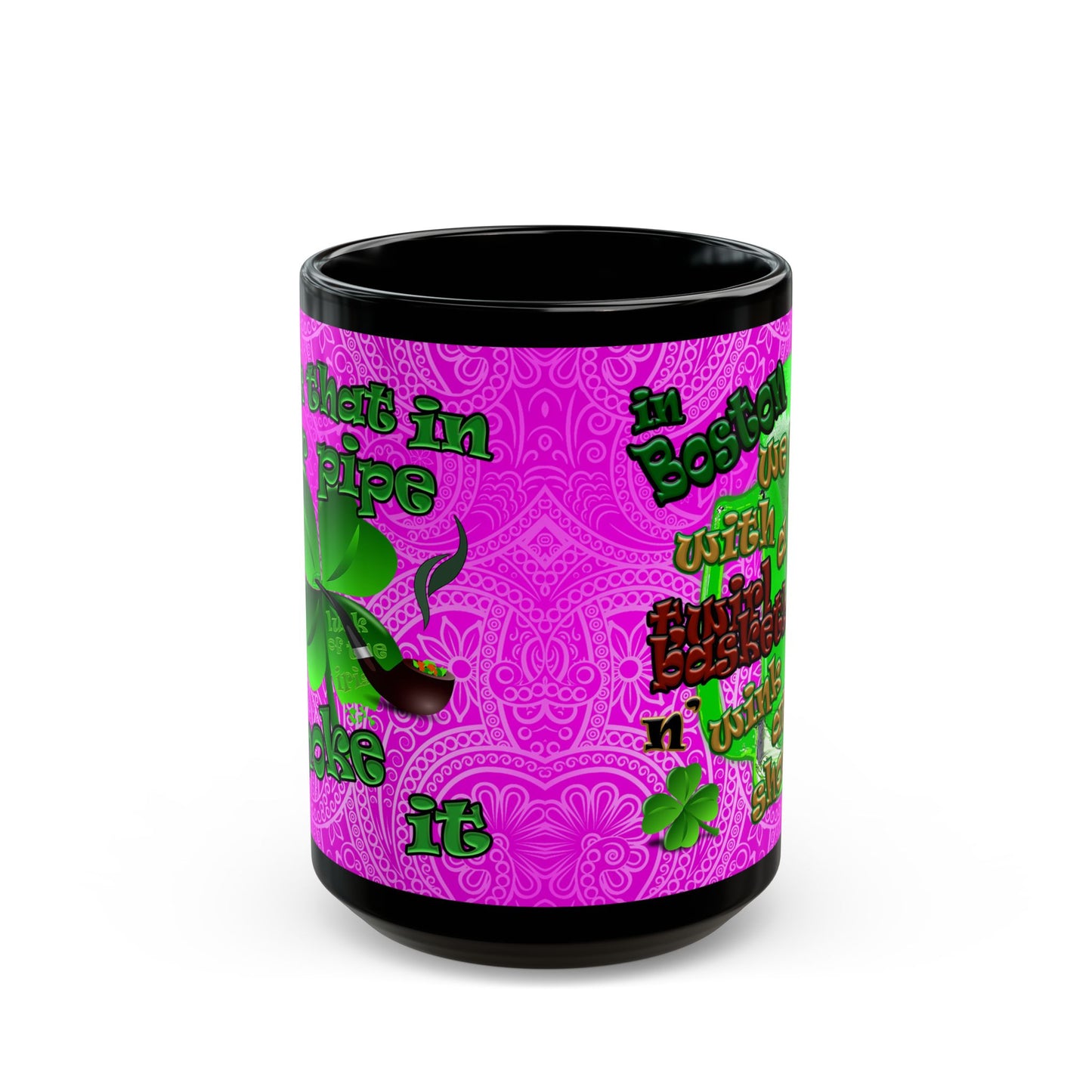 celtics logo - Black Mug (pink swirl)