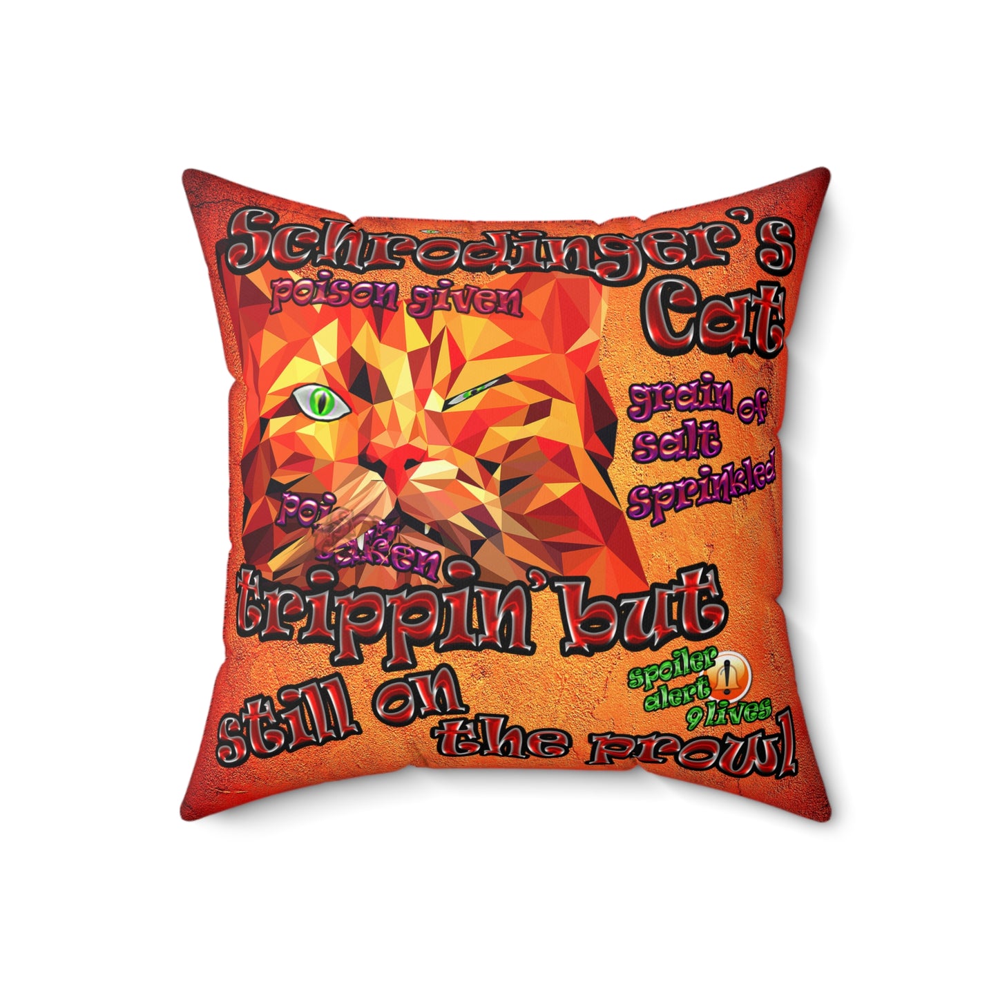 schrodinger's cat - Spun Polyester Square Pillow - (burnt orange)