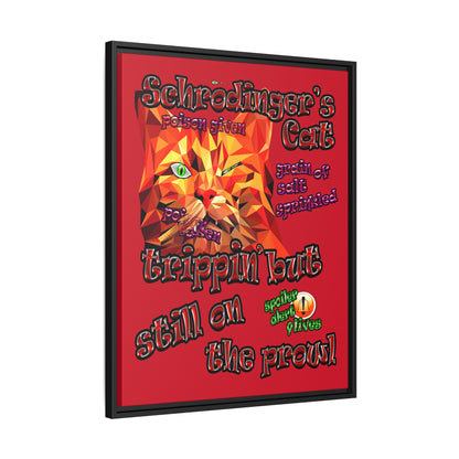schrodinger's cat - framed canvas art (dark red)