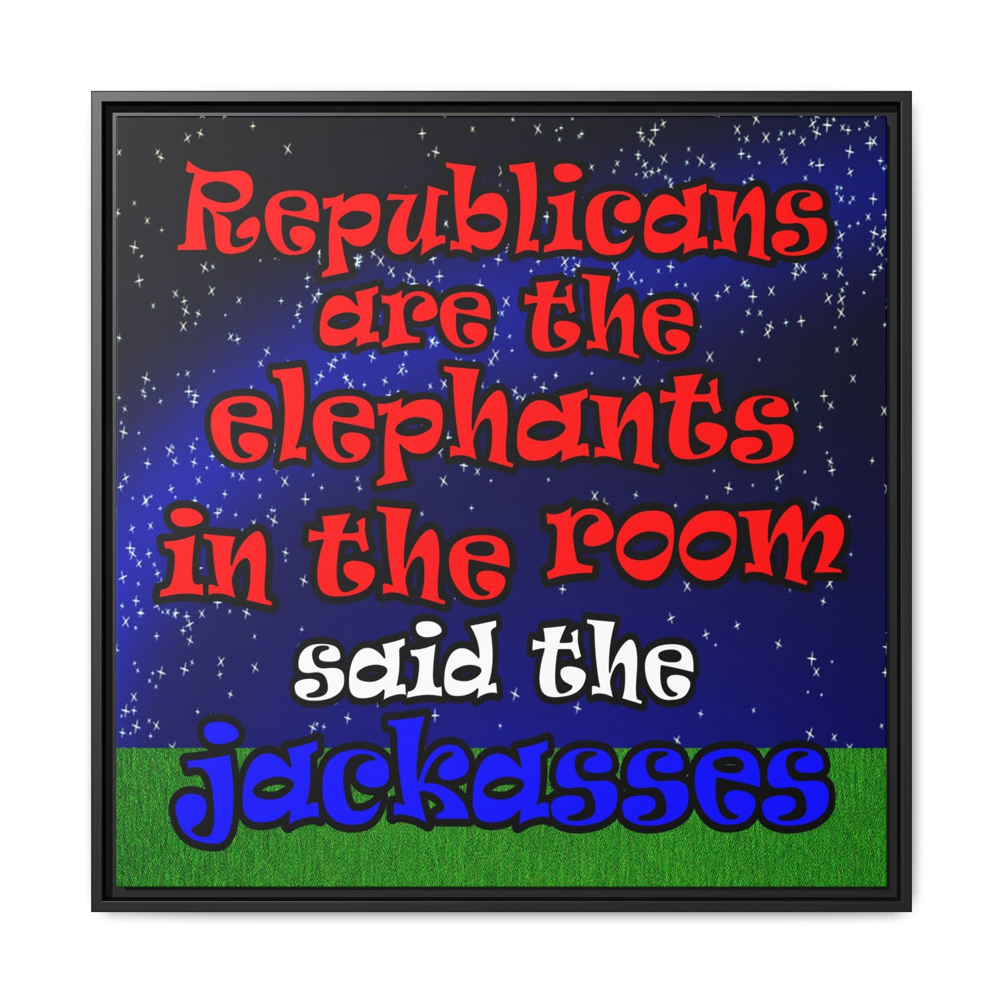 donkeys and elephants - framed canvas art ('snoops' background)