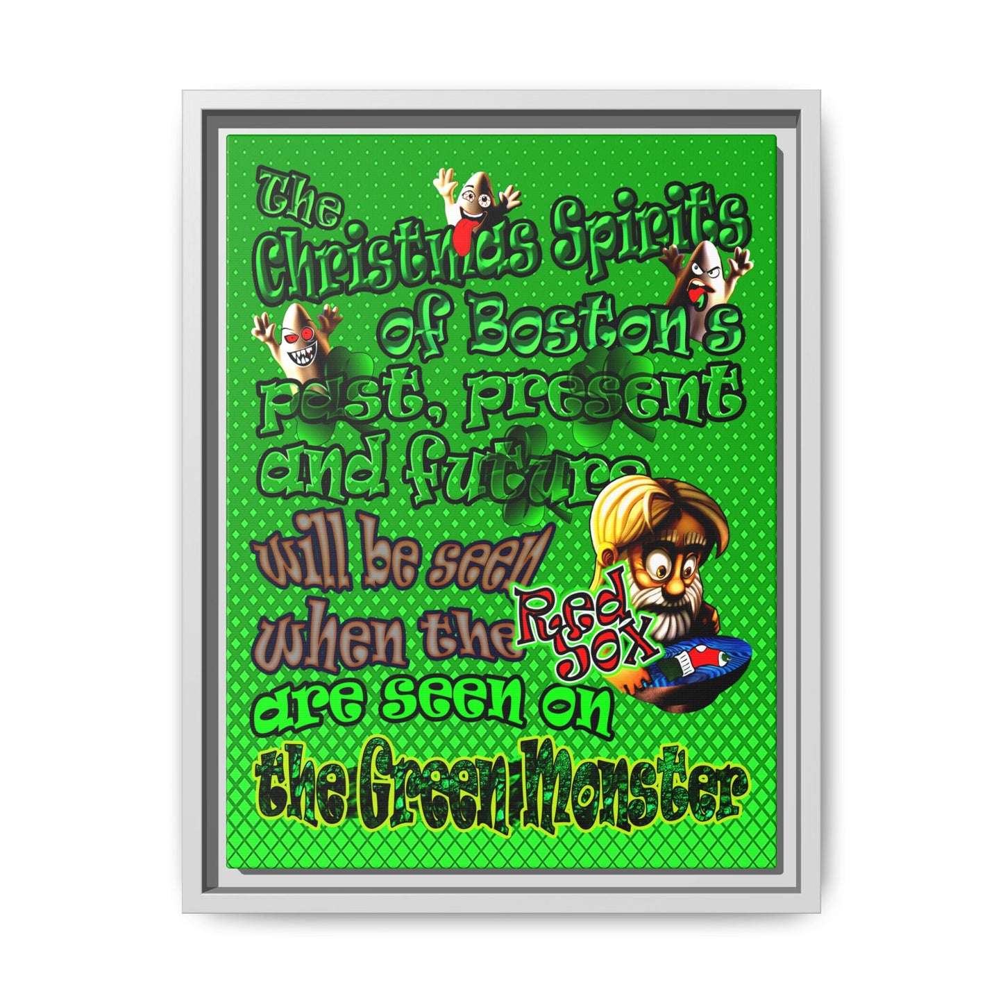 christmas spirits of boston - framed canvas art (logo green)