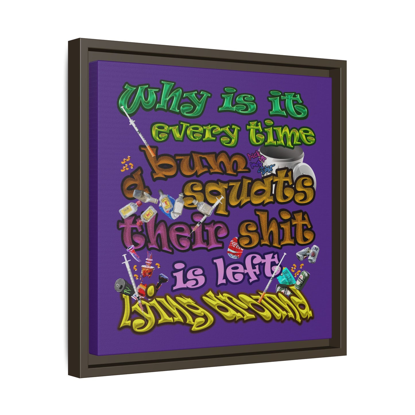 the bum's shit - framed canvas art (purple)