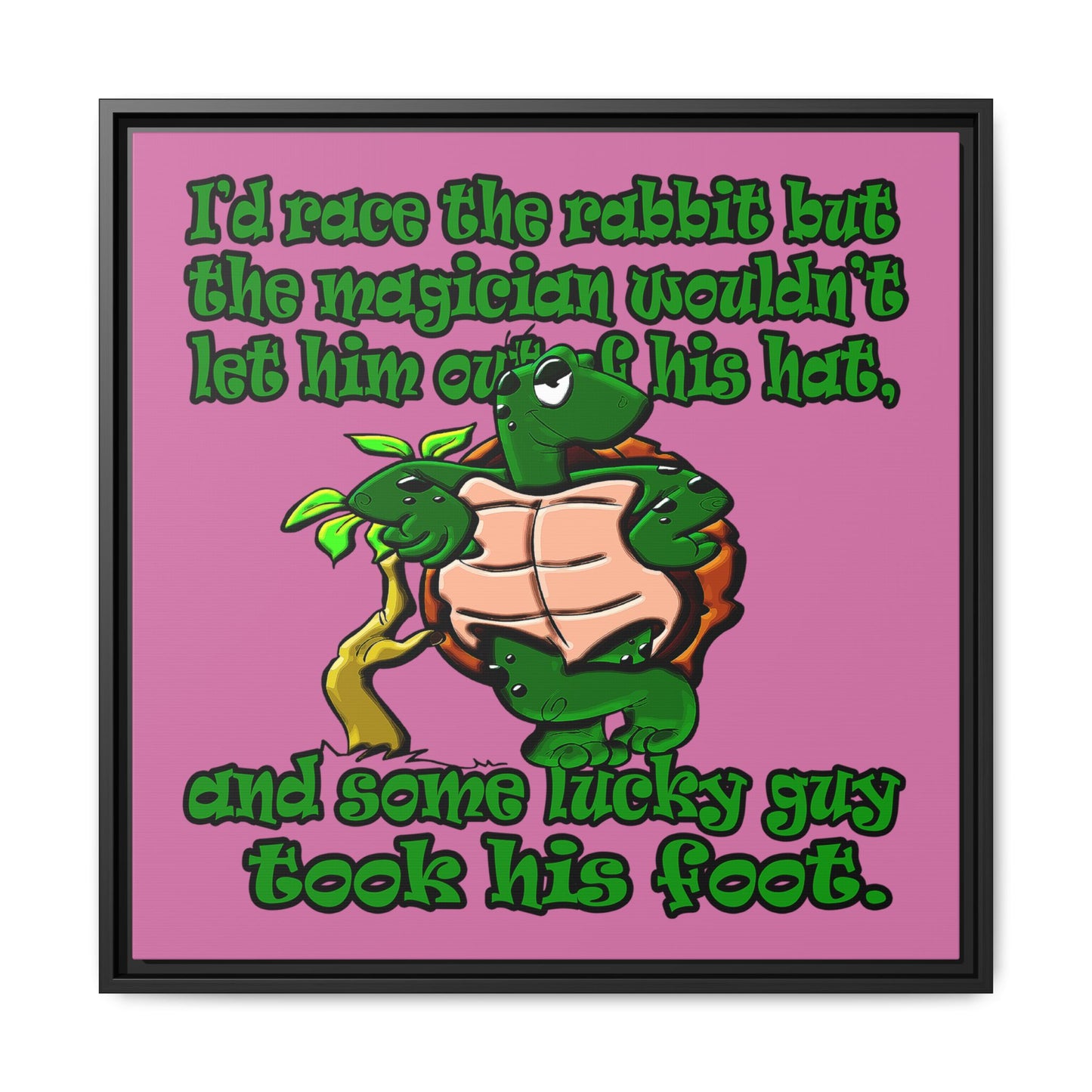 turtle race - framed canvas art (light pink)