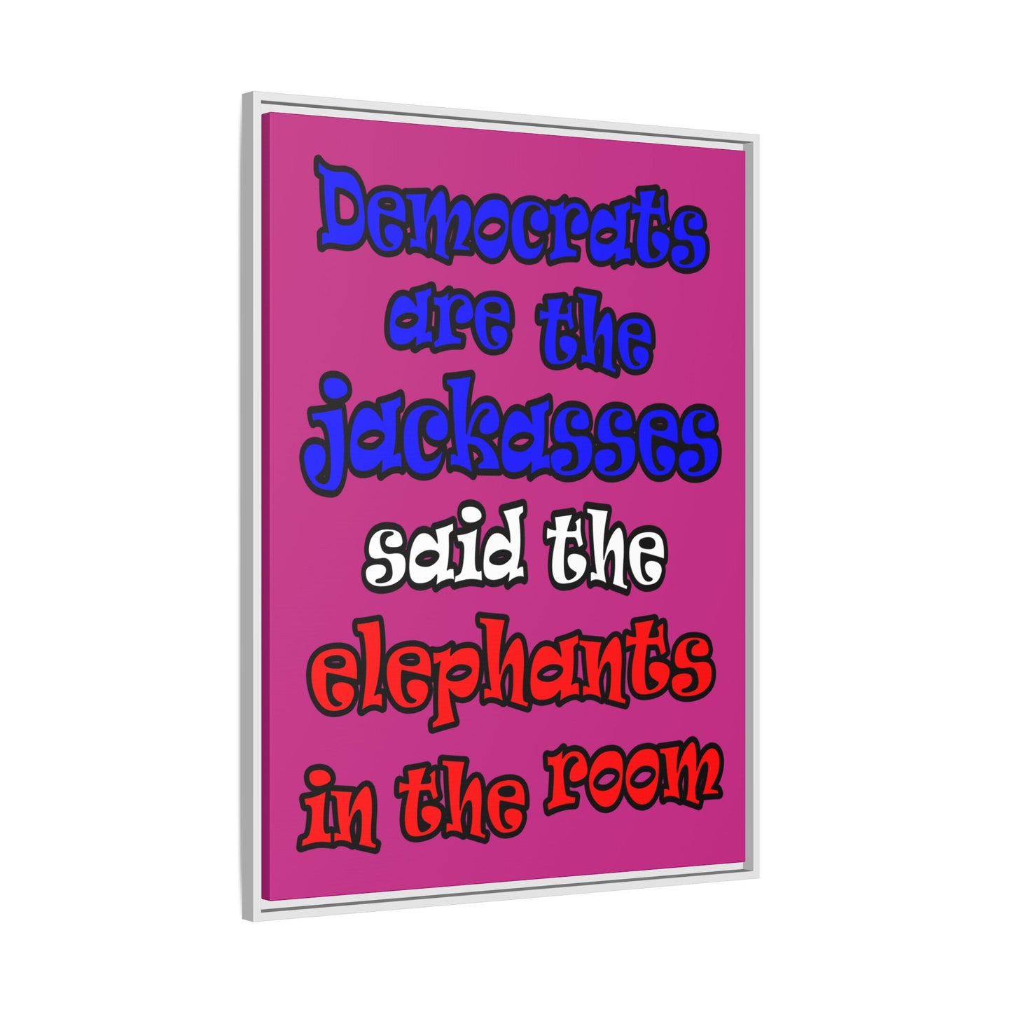 donkeys and elephants - framed canvas art (pink)