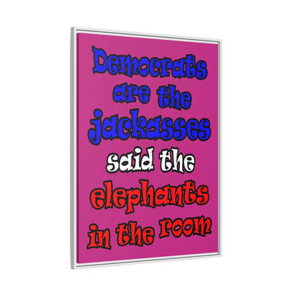 donkeys and elephants - framed canvas art (pink)