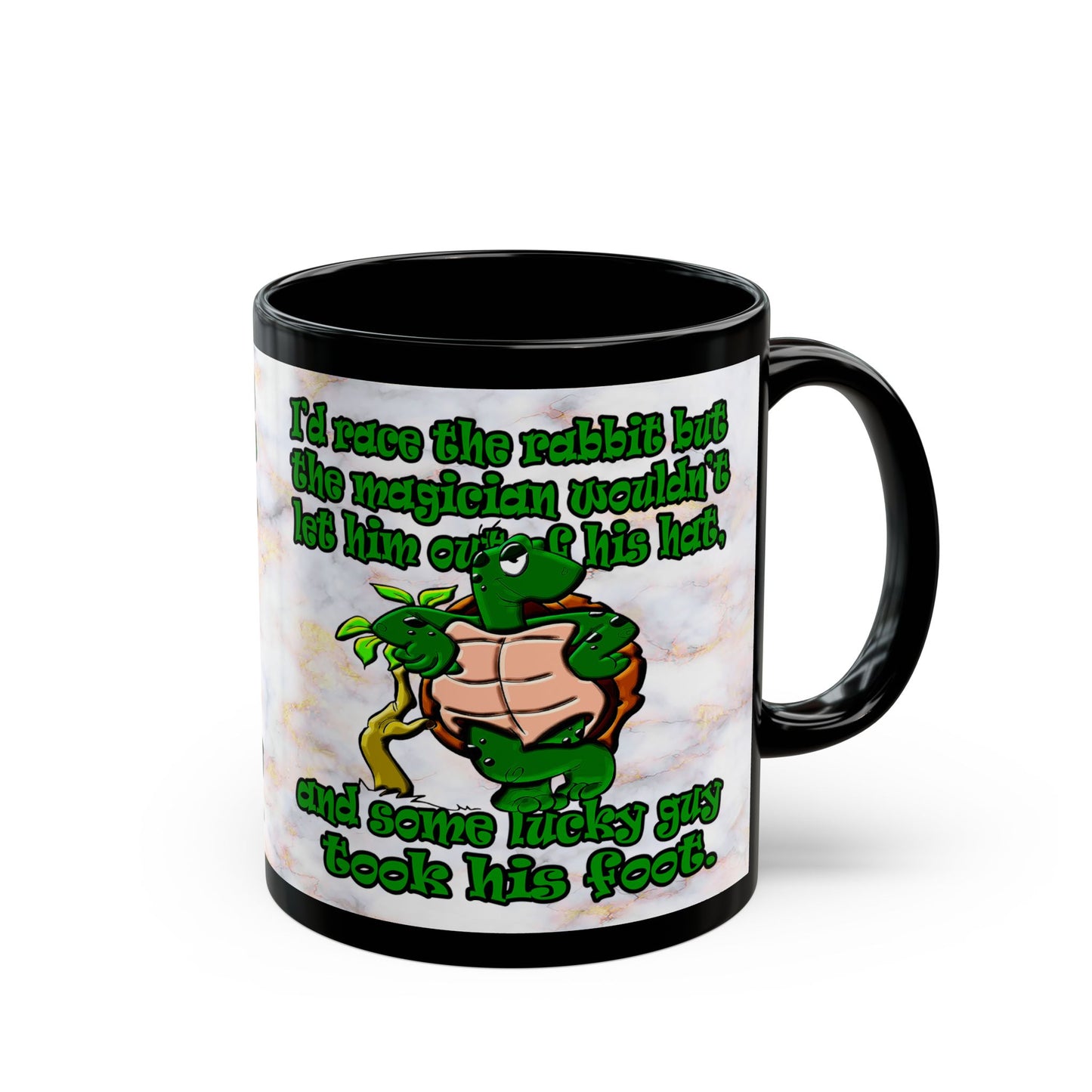 turtle race - Black Mug (white marble)