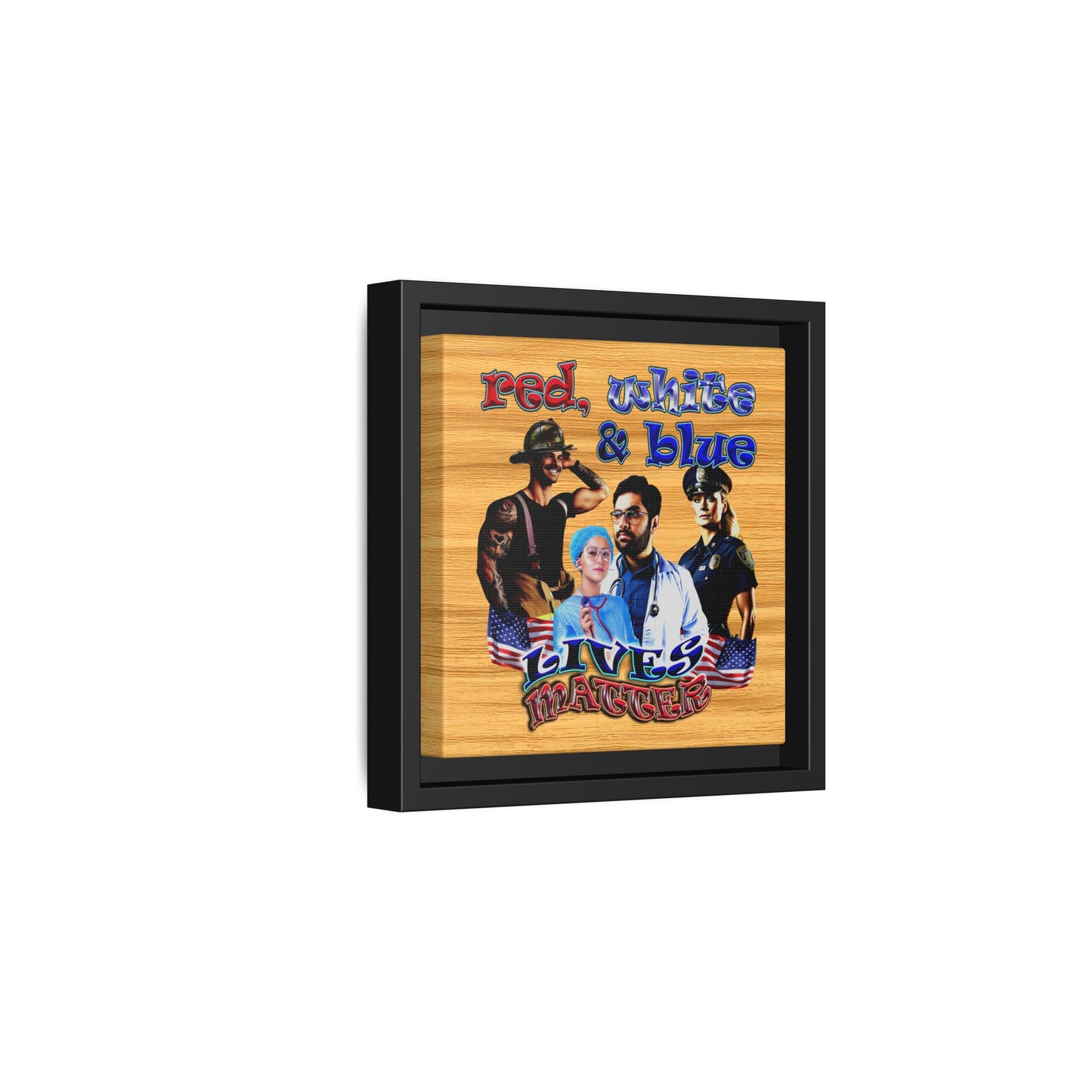 rw&b lives matter - framed canvas art (butterscotch wood finish)