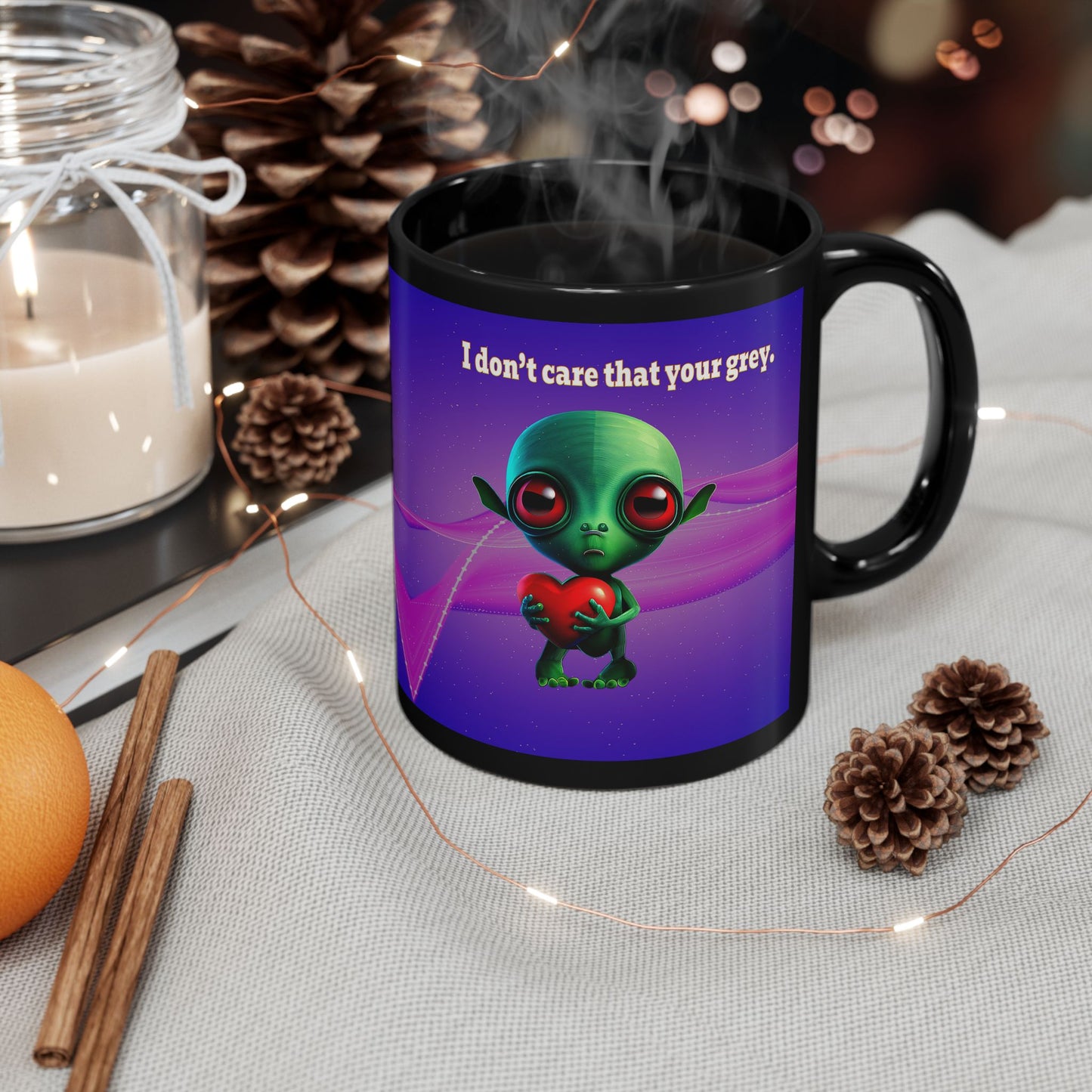 I don't care that your grey - Black Mug (purple-pink wave)