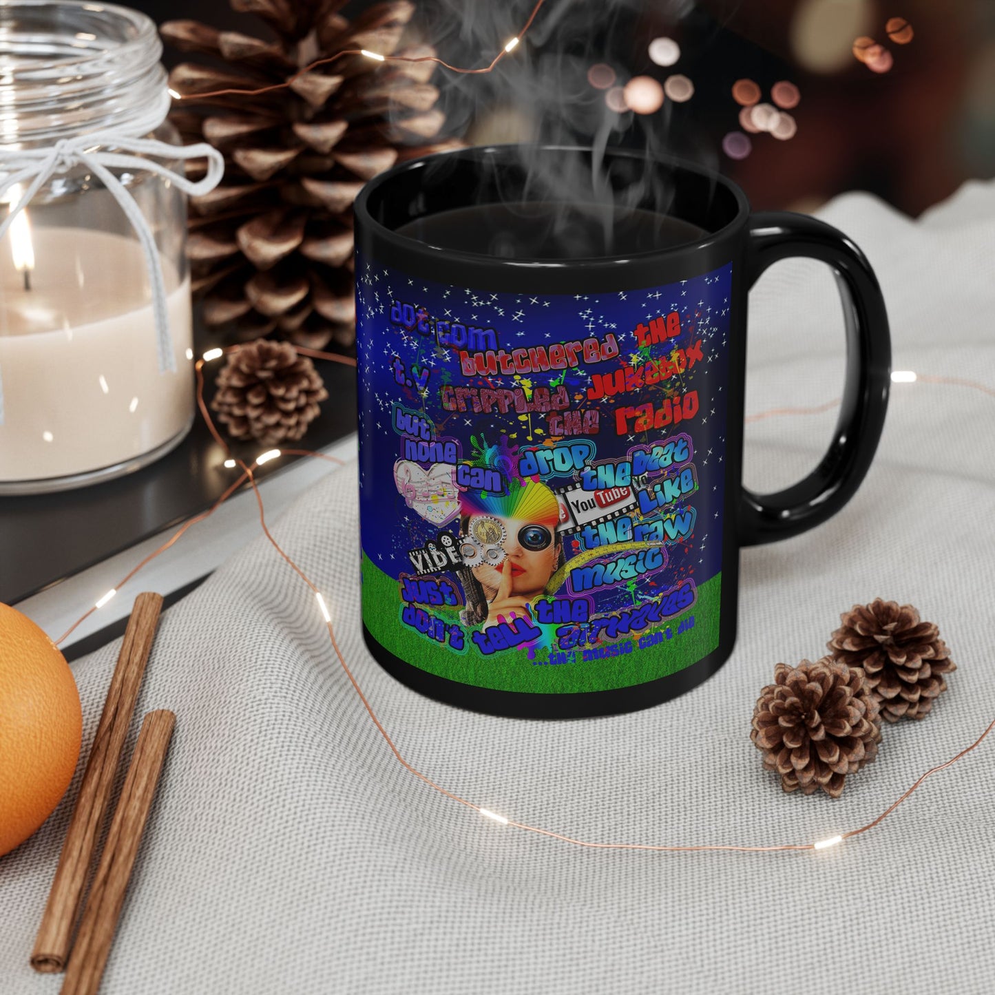 drop the beat - Black Mug ('snoops' background)