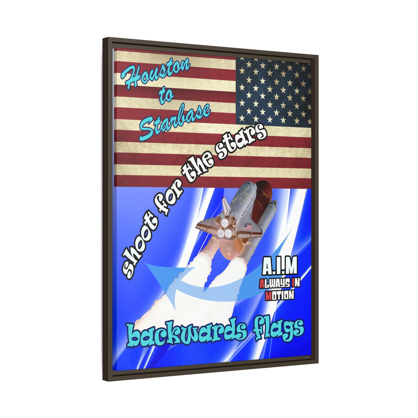 shoot for the stars - framed canvas art (blue-white wave)