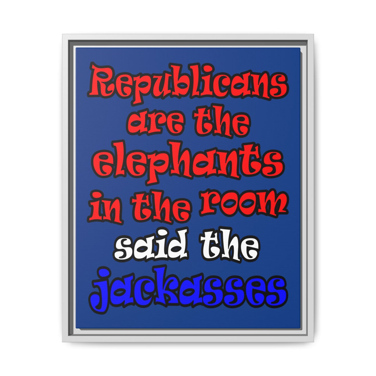 donkeys and elephants - framed canvas art (dark blue)