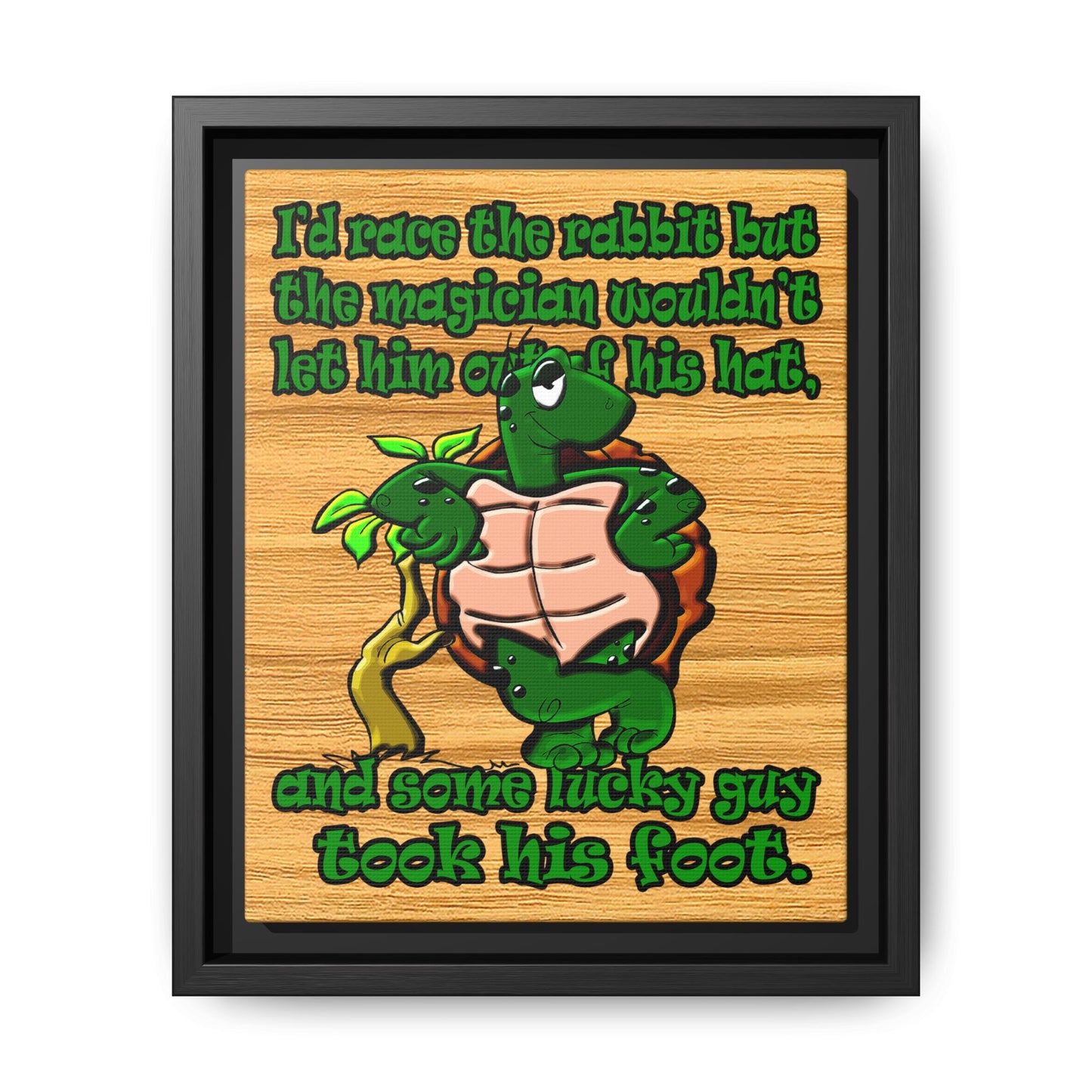turtle race - framed canvas art (butterscotch wood finish)