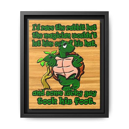 turtle race - framed canvas art (butterscotch wood finish)