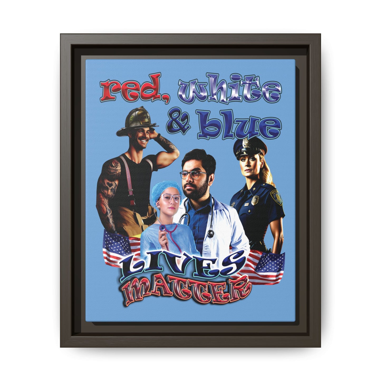 rw&b lives matter - framed canvas art (light blue)