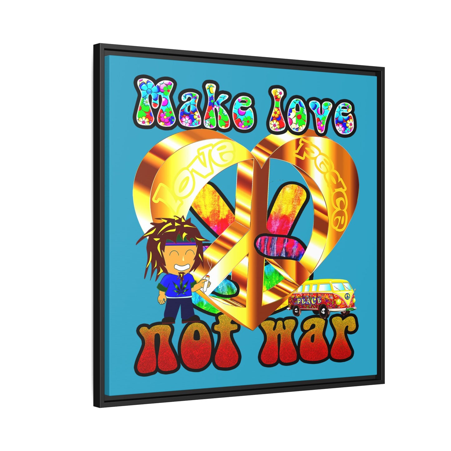 love peace - framed canvas art (turquoise)