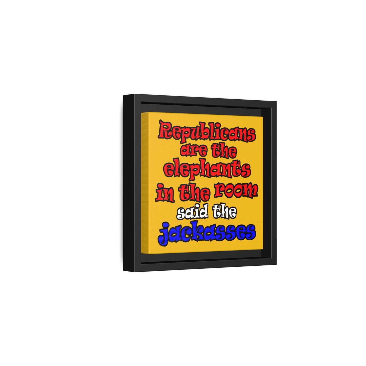 donkeys and elephants - framed canvas art (yellow)