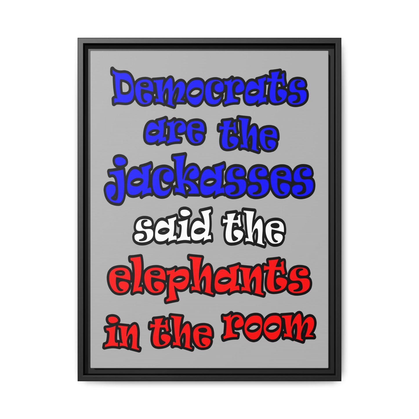 donkeys and elephants - framed canvas art (light grey)